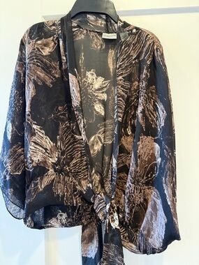 Chico's Brown and Black Sheer Silk Tie-Front Top